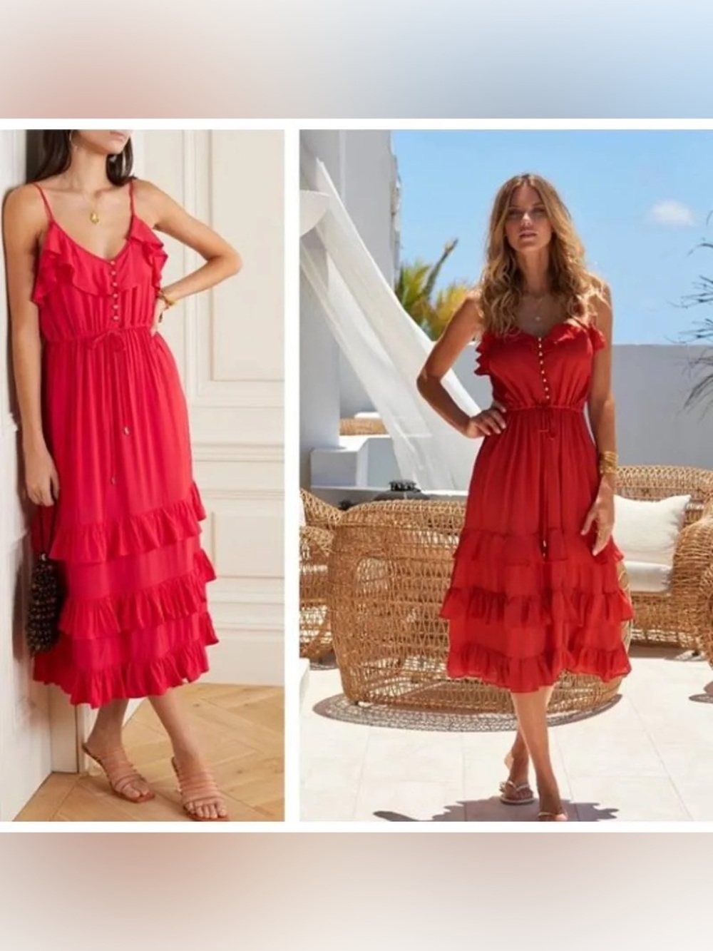 Melissa Odabash "Bethan" Tiered Ruffled Resort Midi Dress